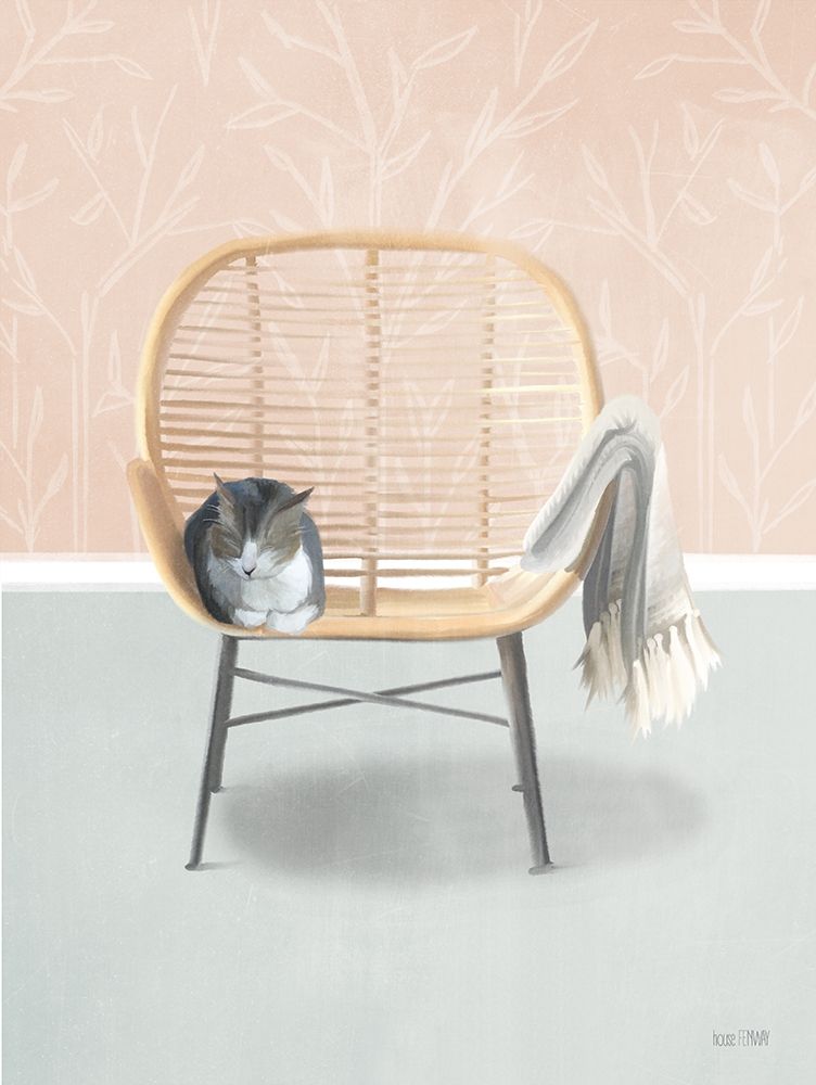 Nap Time Gray and White Cat art print by House Fenway for $57.95 CAD