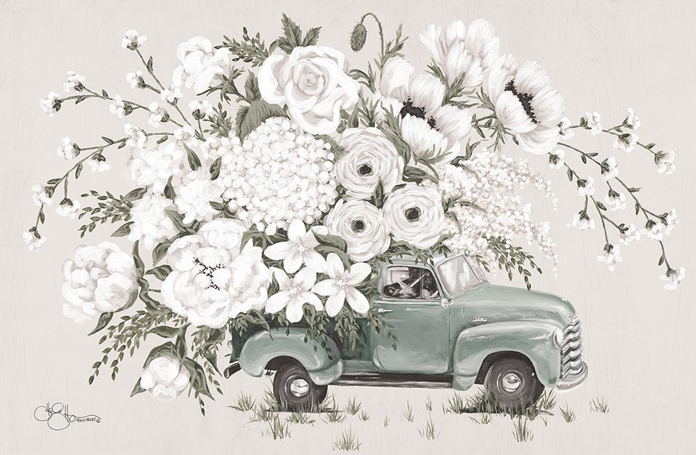 White Floral Truck art print by Hollihocks Art for $57.95 CAD