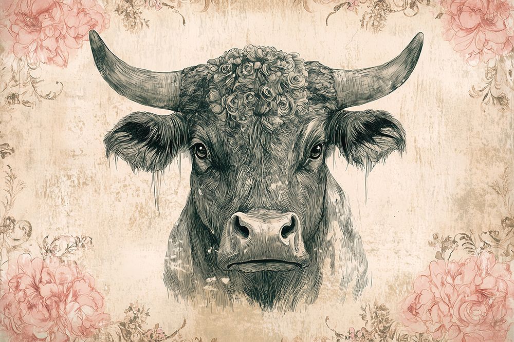 Antique Floral Cow I art print by Heidi Kuntz for $57.95 CAD