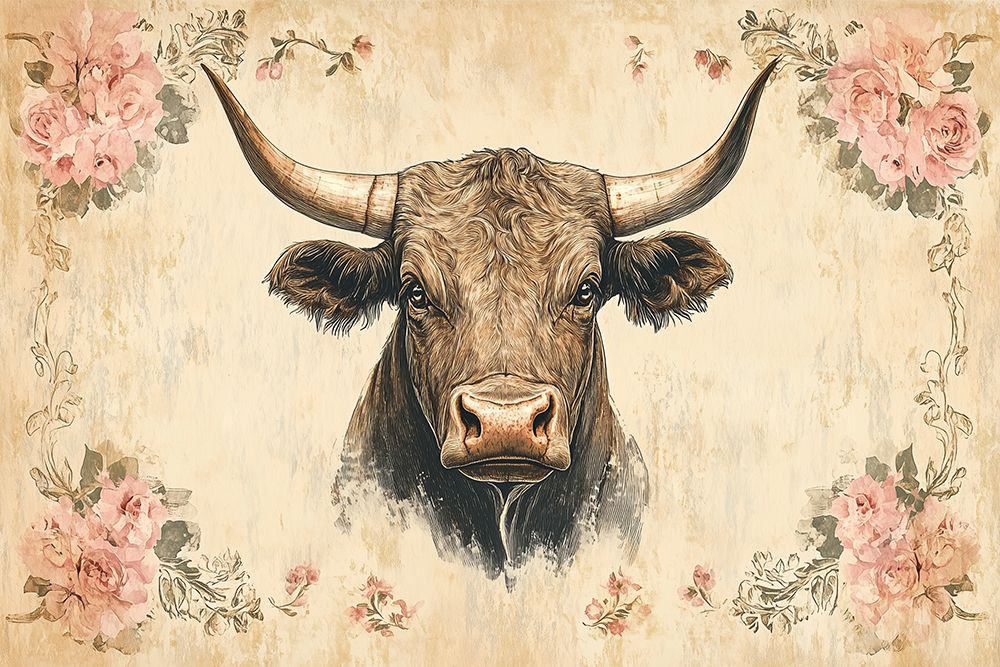 Antique Floral Cow II art print by Heidi Kuntz for $57.95 CAD