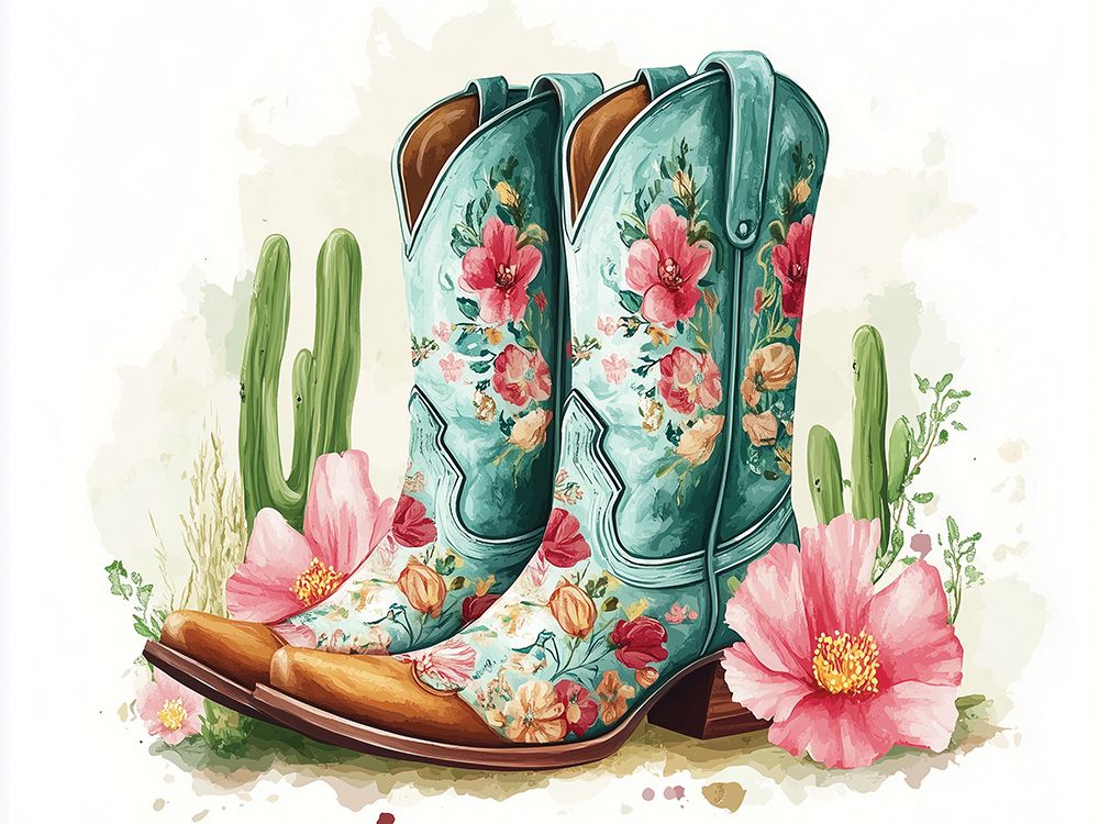 Pink and Blue Floral Boots art print by Heidi Kuntz for $57.95 CAD