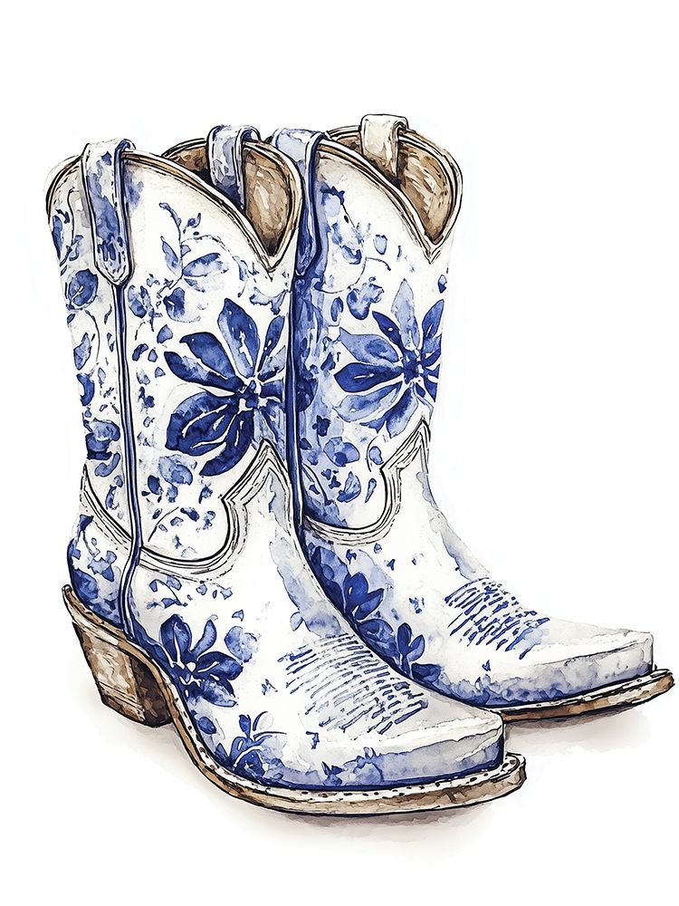 Blue Toile Boots I art print by Heidi Kuntz for $57.95 CAD