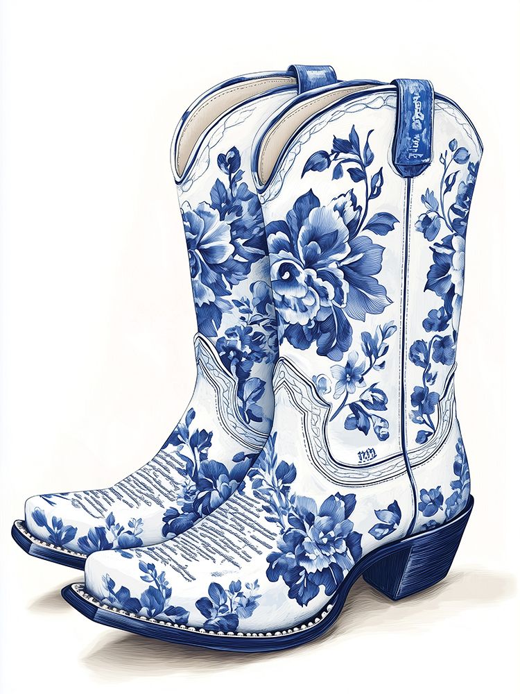 Blue Toile Boots II art print by Heidi Kuntz for $57.95 CAD