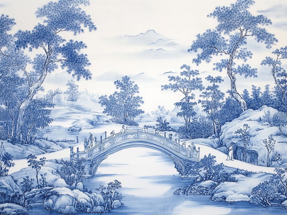 Blue Toile Scene I art print by Heidi Kuntz for $57.95 CAD
