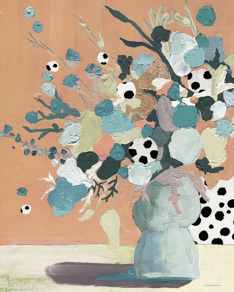 Peach Polka Dot Floral art print by Kamdon Kreations for $57.95 CAD
