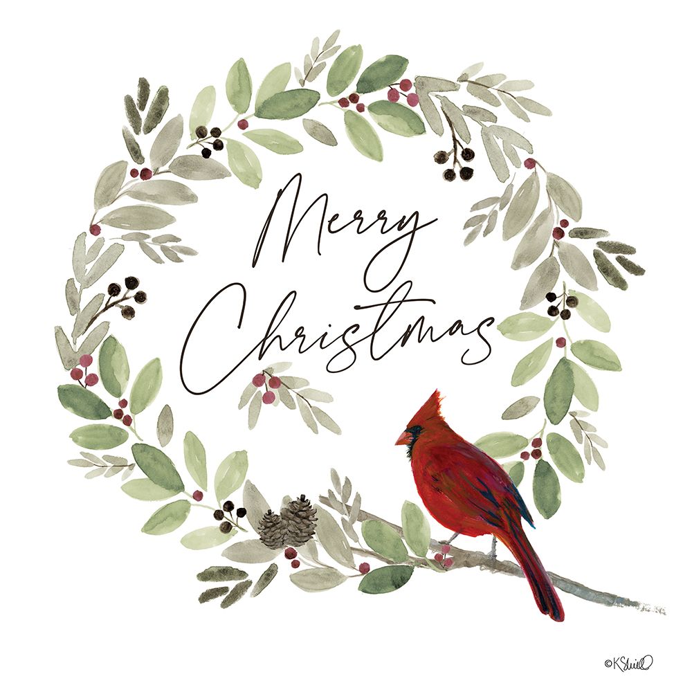 Merry Christmas Cardinal Wreath art print by Kate Sherrill for $57.95 CAD