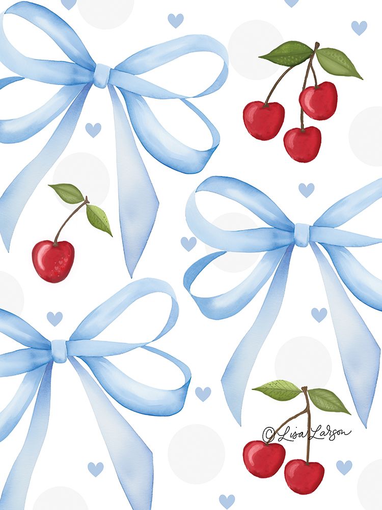 Blue Bows and Cherries I art print by Lisa Larson for $57.95 CAD