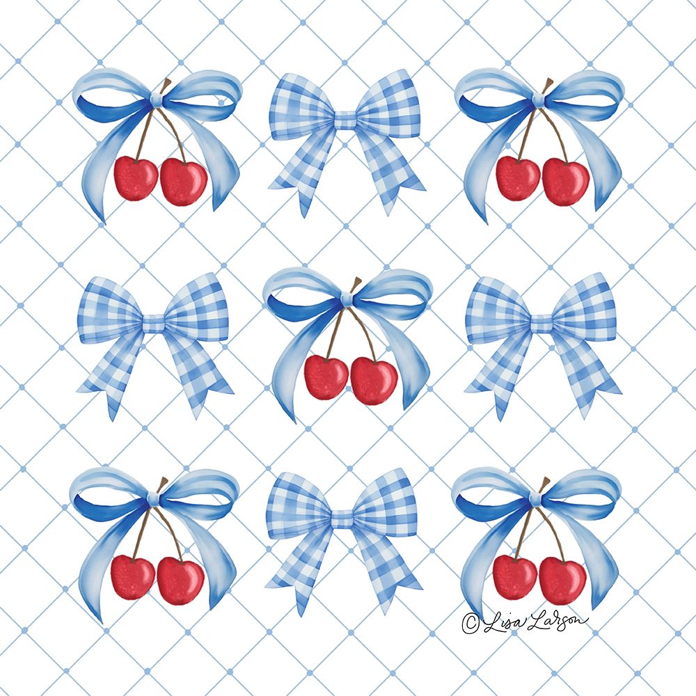 Blue Bows and Cherries II art print by Lisa Larson for $57.95 CAD