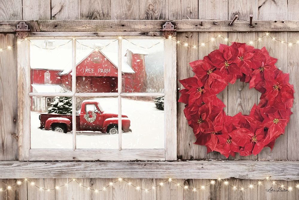 Poinsettia Wreath Window View art print by Lori Deiter for $57.95 CAD