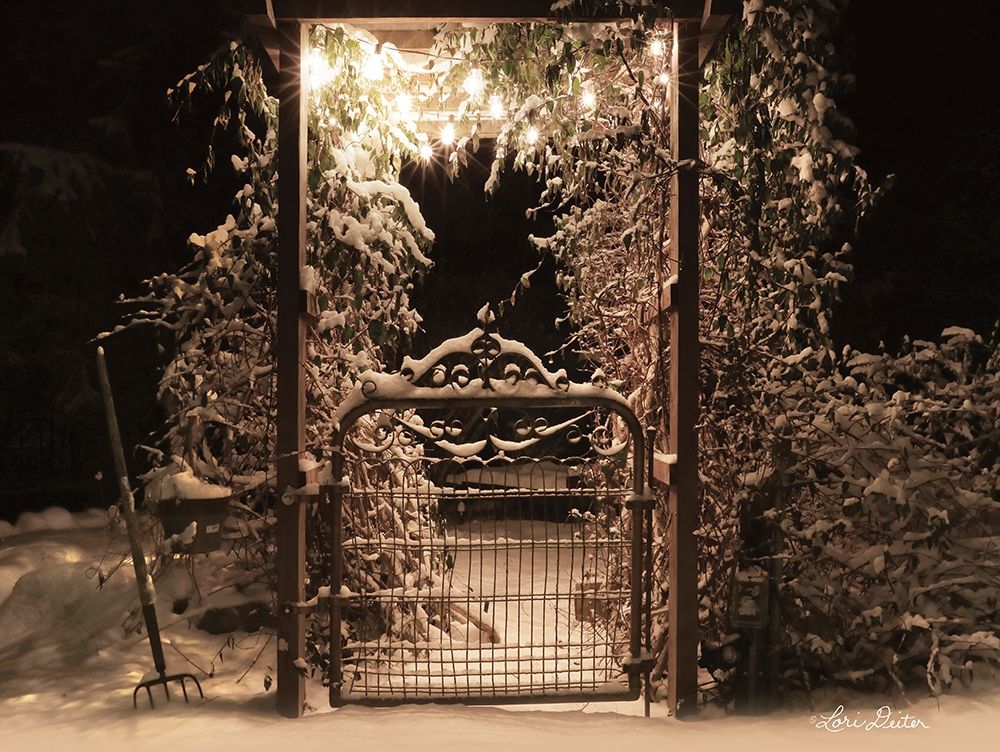 Snowy Garden Gate art print by Lori Deiter for $57.95 CAD