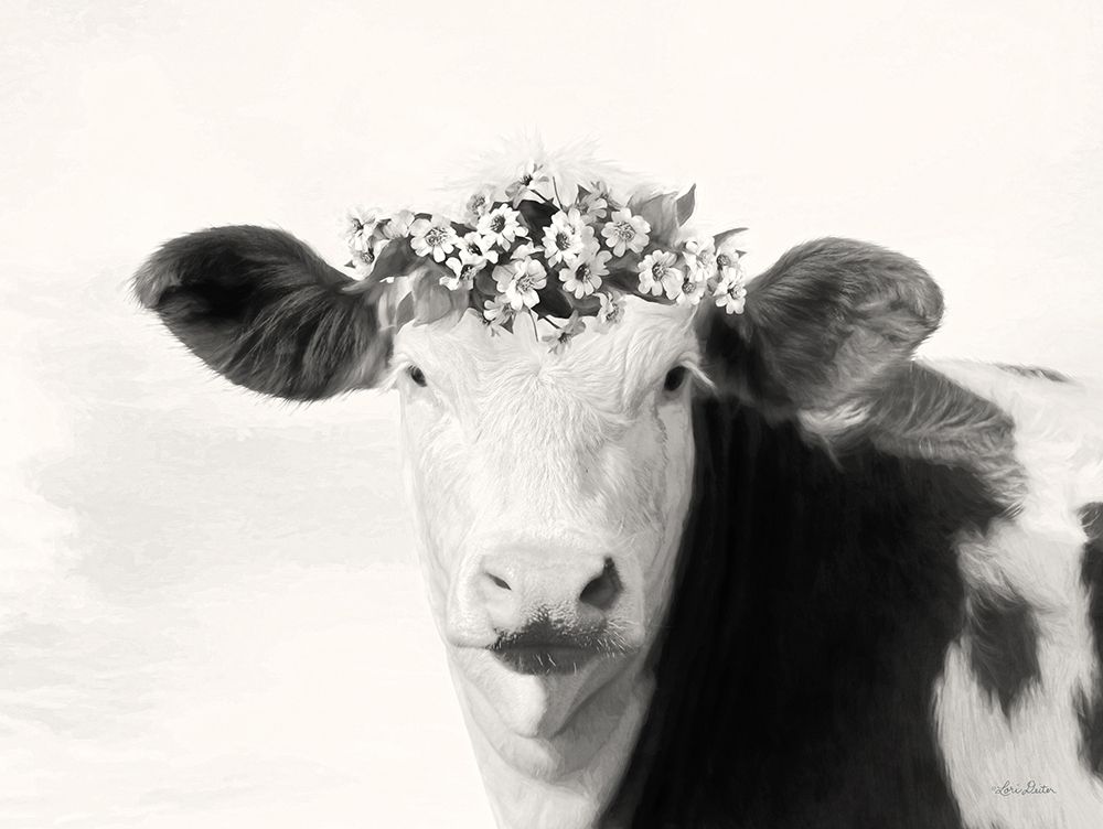 Spotted Cow with Flowers art print by Lori Deiter for $57.95 CAD