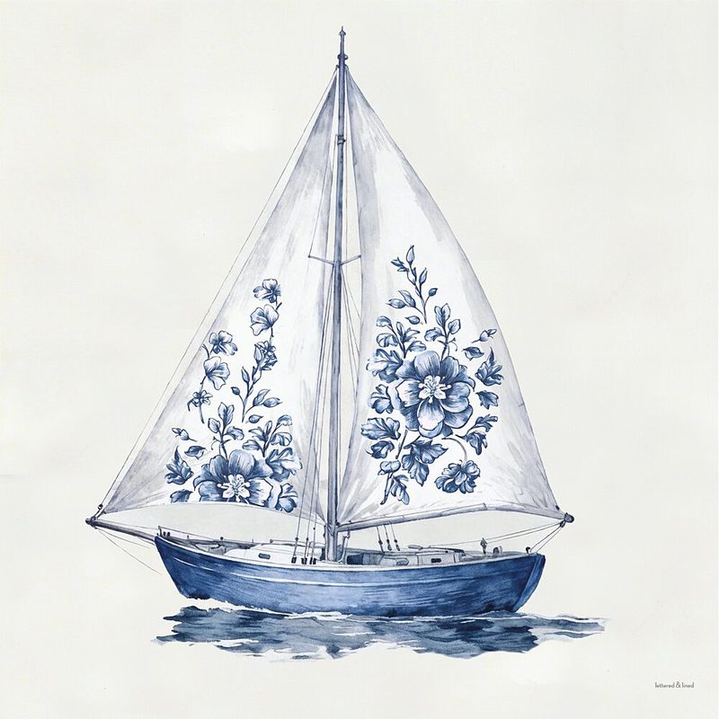 Coastal Toile Sailboat art print by Lettered and Lined for $57.95 CAD
