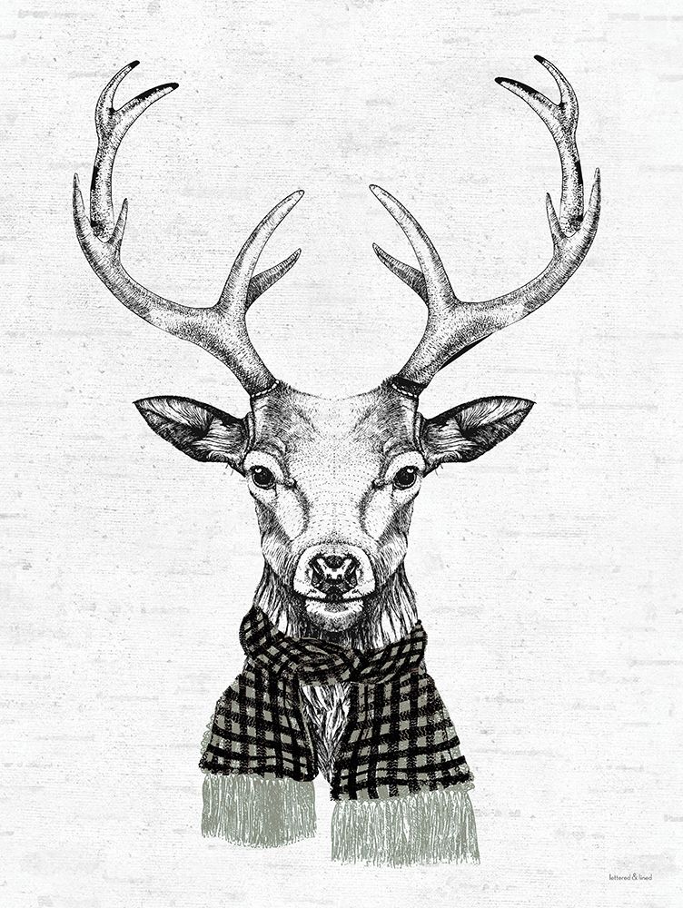 Deer with Plaid Scarf art print by lettered And lined for $57.95 CAD