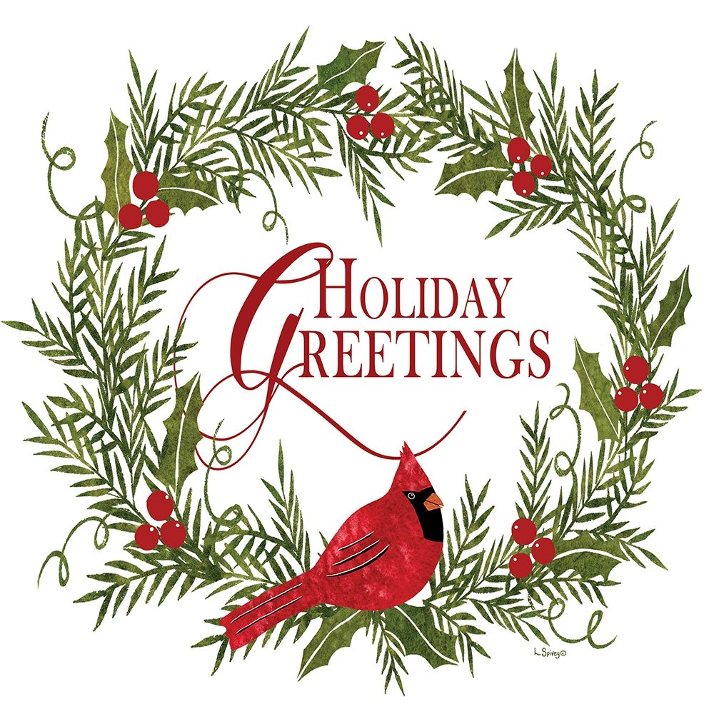 Holiday Greetings Cardinal Wreath I art print by Linda Spivey for $57.95 CAD