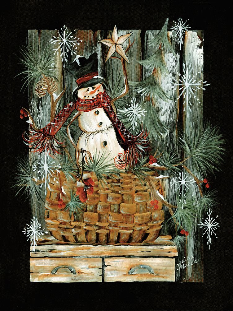 Snowman in Basket art print by Michele Musser for $57.95 CAD