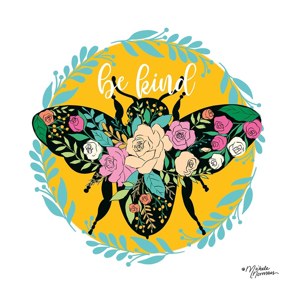Be Kind Floral Bee art print by Michele Norman for $57.95 CAD