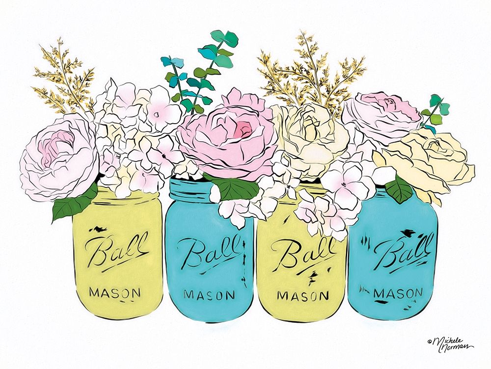 Floral Canning Jars art print by Michele Norman for $57.95 CAD