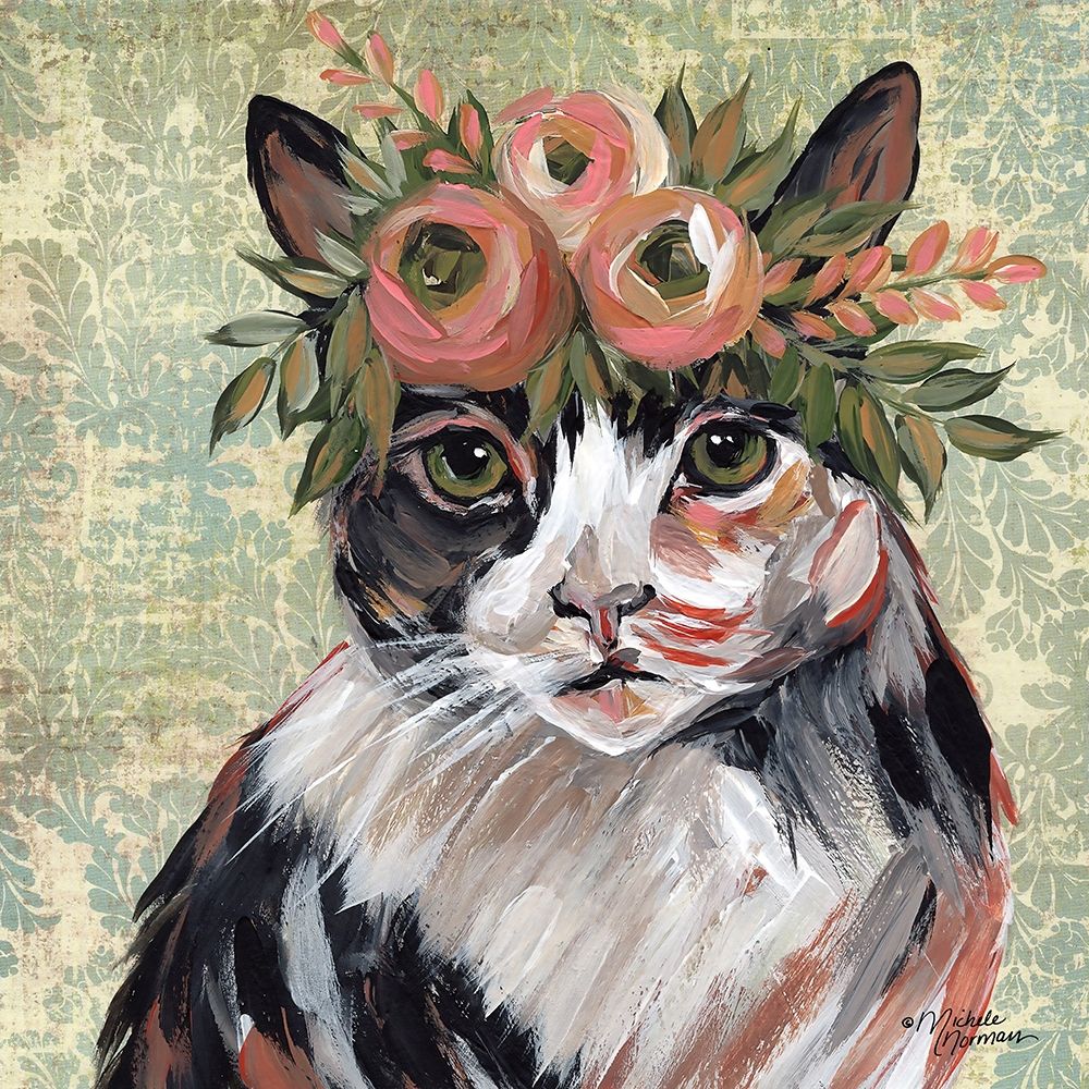 Cat with Floral Crown art print by Michele Norman for $57.95 CAD