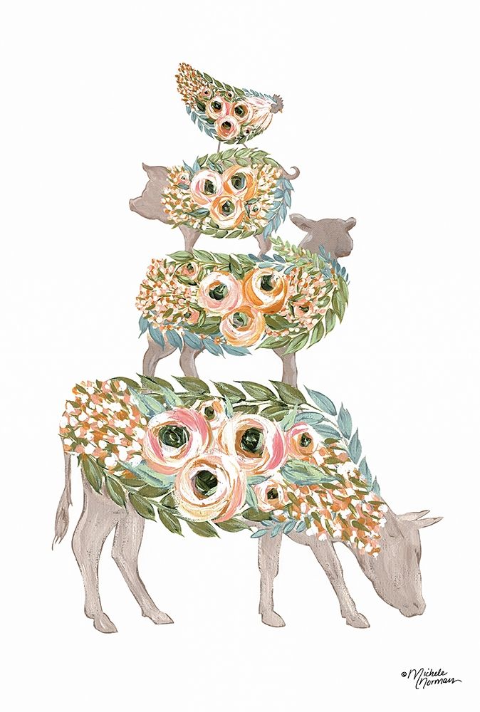 Floral Stacked Animals art print by Michele Norman for $57.95 CAD