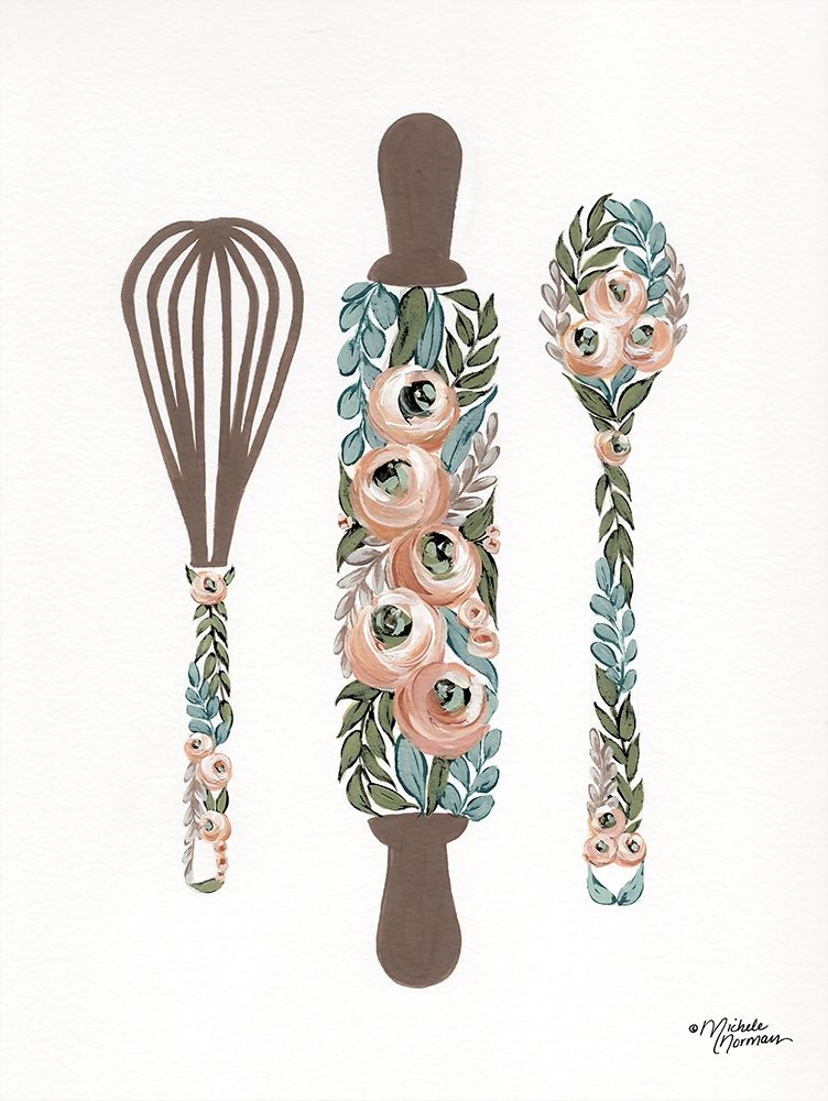 Floral Baking Tools art print by Michele Norman for $57.95 CAD