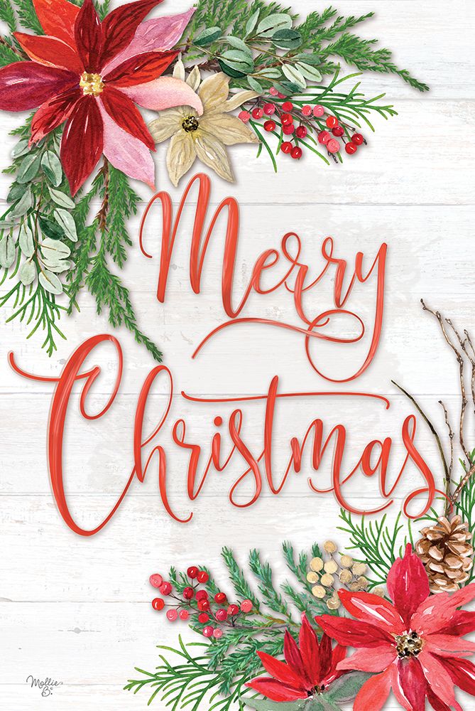 Merry Christmas Poinsettias art print by Mollie B. for $57.95 CAD