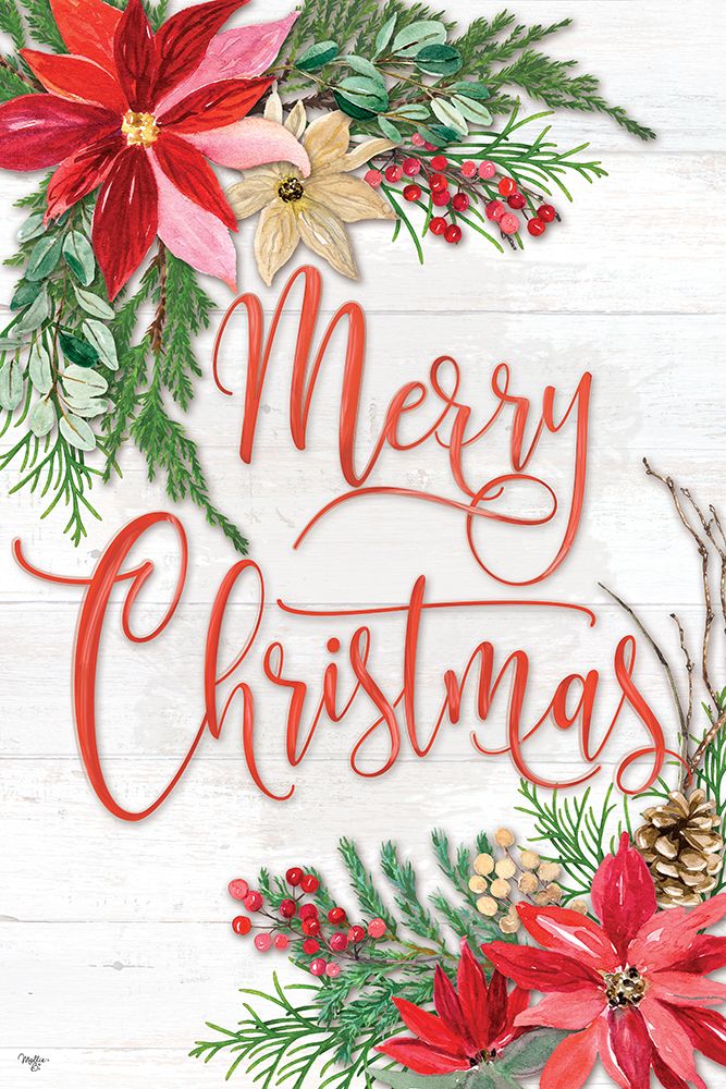 Merry Christmas Poinsettias art print by Mollie B. for $57.95 CAD
