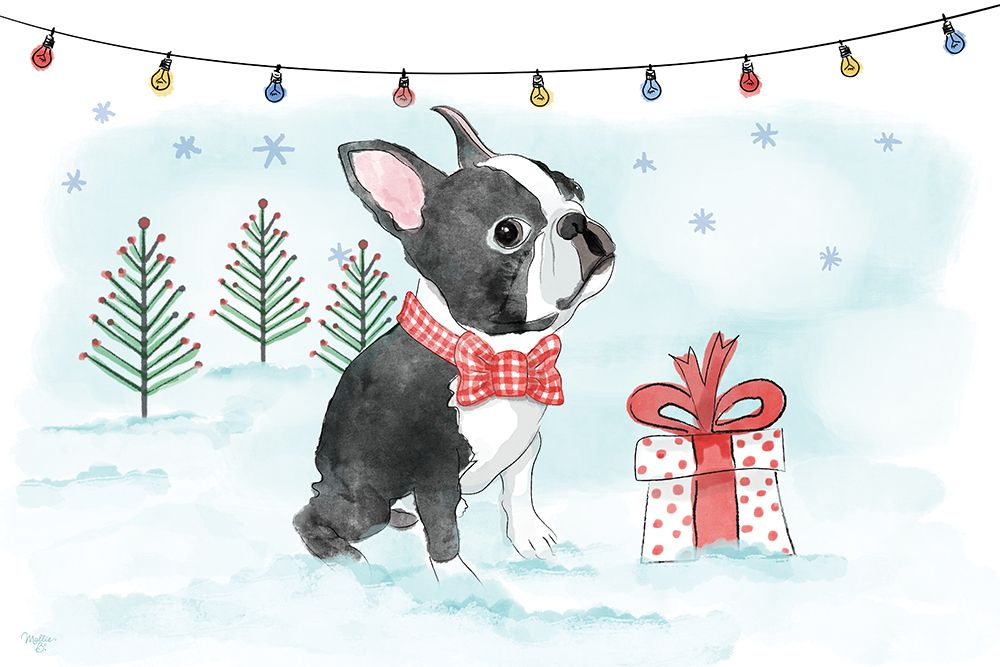 Christmas Boston Dog art print by Mollie B. for $57.95 CAD