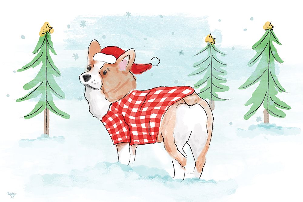 Christmas Corgi Dog art print by Mollie B. for $57.95 CAD