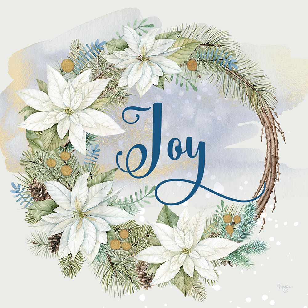 Joy Poinsettia Wreath art print by Mollie B. for $57.95 CAD