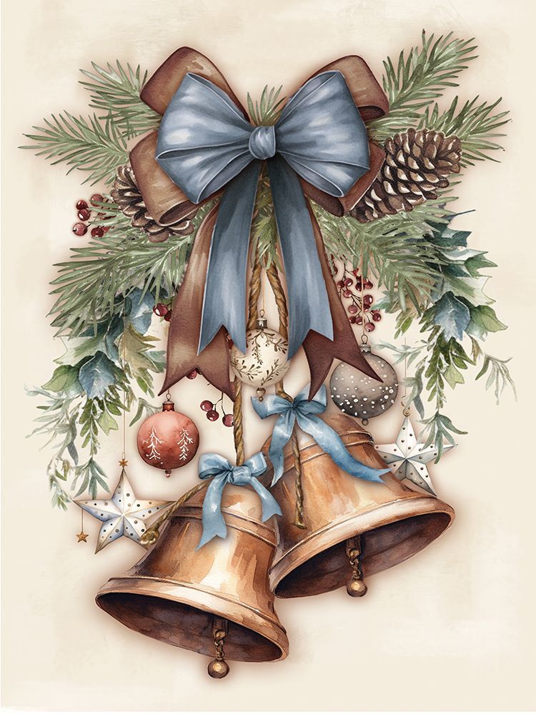 Dusty Blue Christmas Bells art print by Mollie B. for $57.95 CAD
