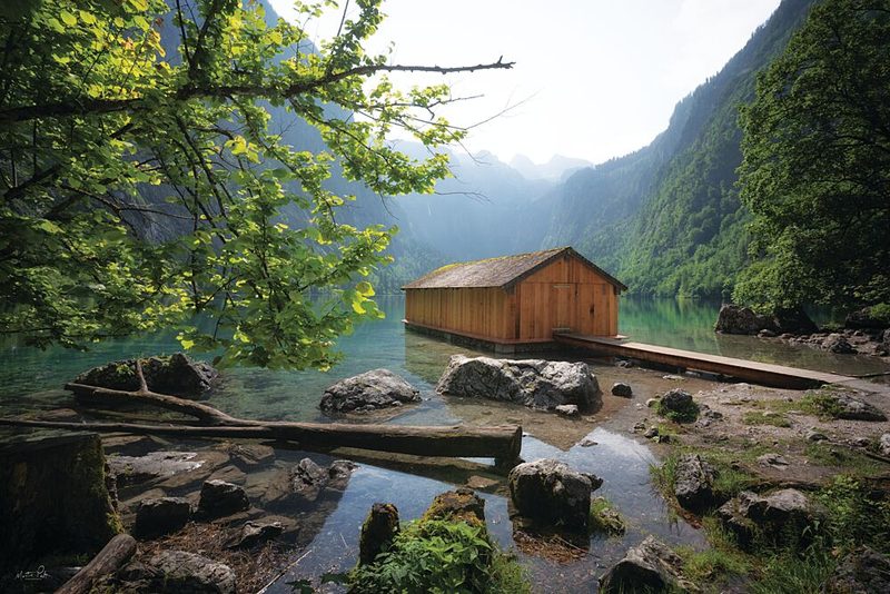 Mountain Lake Boathouse art print by Martin Podt for $57.95 CAD