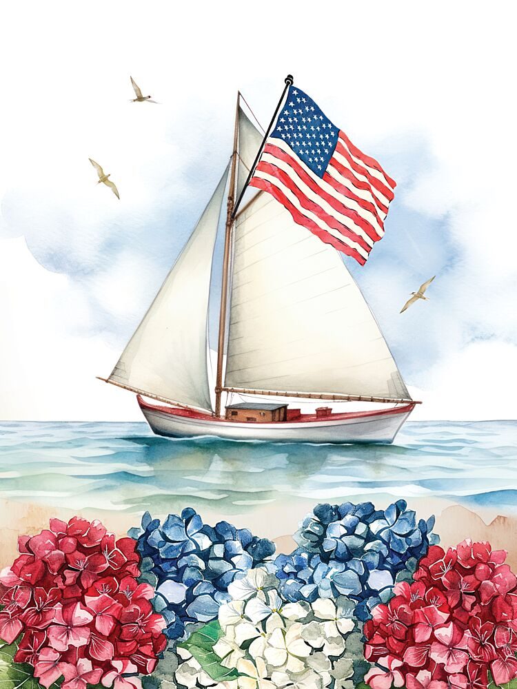 Patriotic Sailboat art print by Nicole DeCamp for $57.95 CAD
