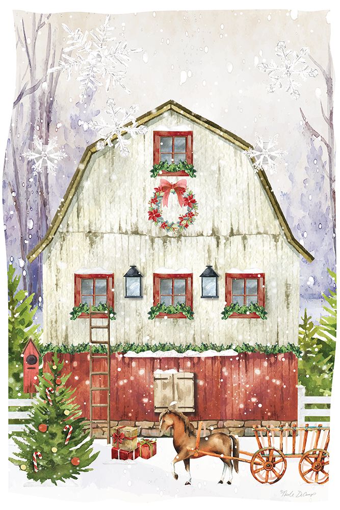 Country Charm Christmas Barn art print by Nicole DeCamp for $57.95 CAD