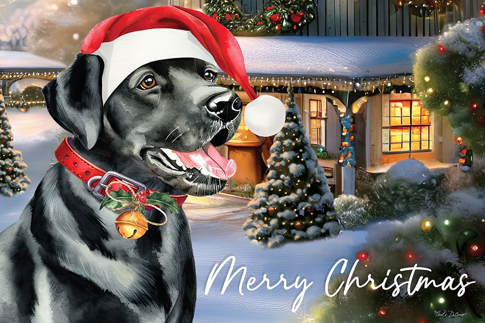 Merry Christmas Black Lab art print by Nicole DeCamp for $57.95 CAD