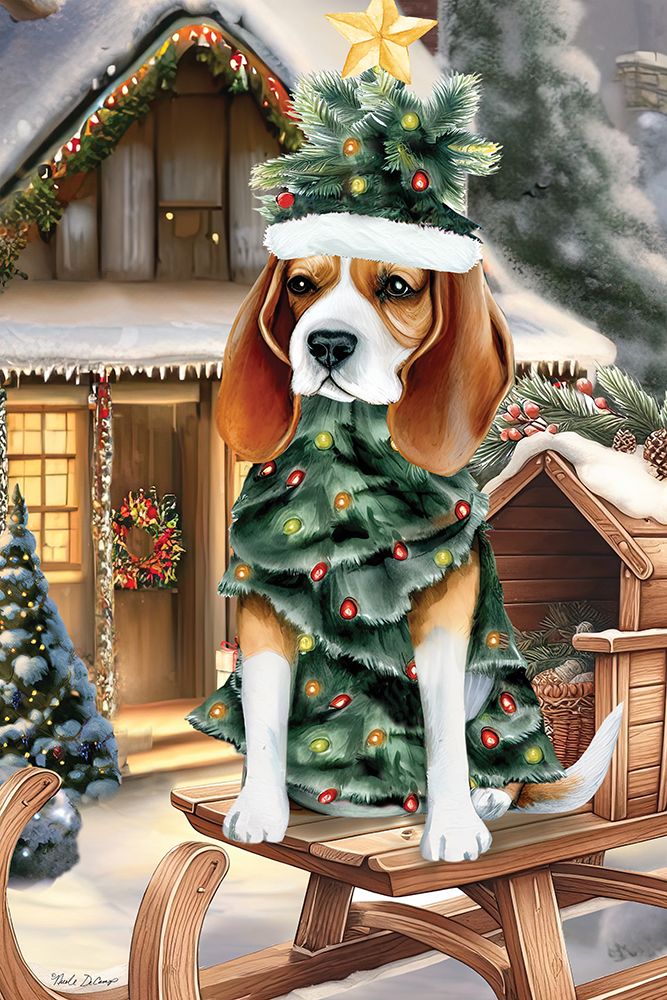 Christmas Tree Dog art print by Nicole DeCamp for $57.95 CAD