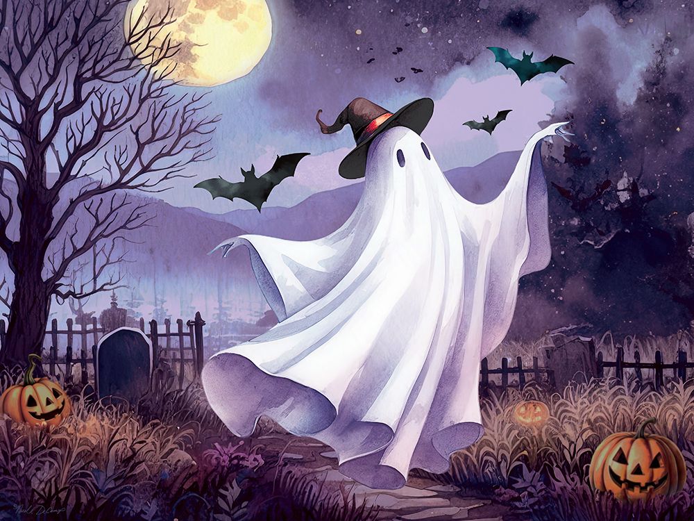 Witchy Ghost And Bats art print by Nicole DeCamp for $57.95 CAD
