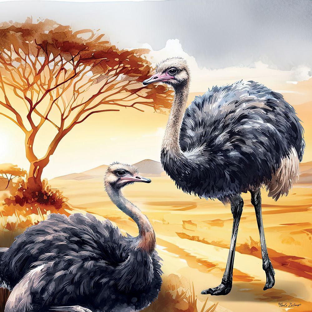 African Safari Ostriches art print by Nicole DeCamp for $57.95 CAD