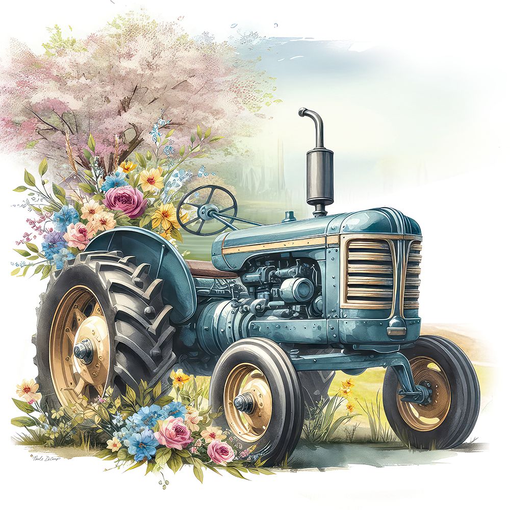 Spring Floral Tractor I art print by Nicole DeCamp for $57.95 CAD