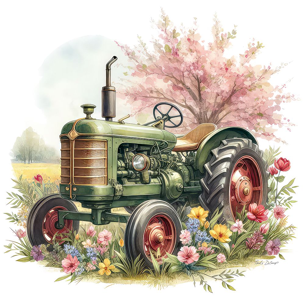Spring Floral Tractor II art print by Nicole DeCamp for $57.95 CAD
