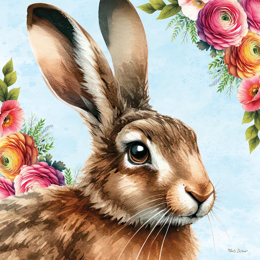 Rabbit and Flowers art print by Nicole DeCamp for $57.95 CAD
