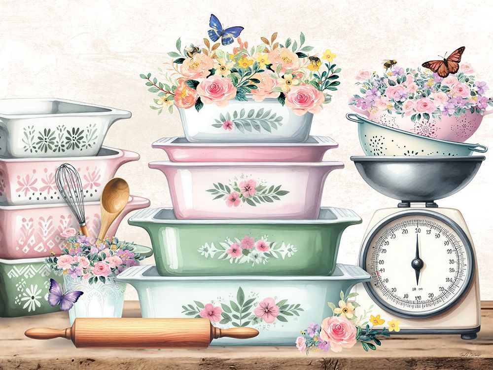 In the Kitchen Floral Pans And Scale art print by Nicole DeCamp for $57.95 CAD