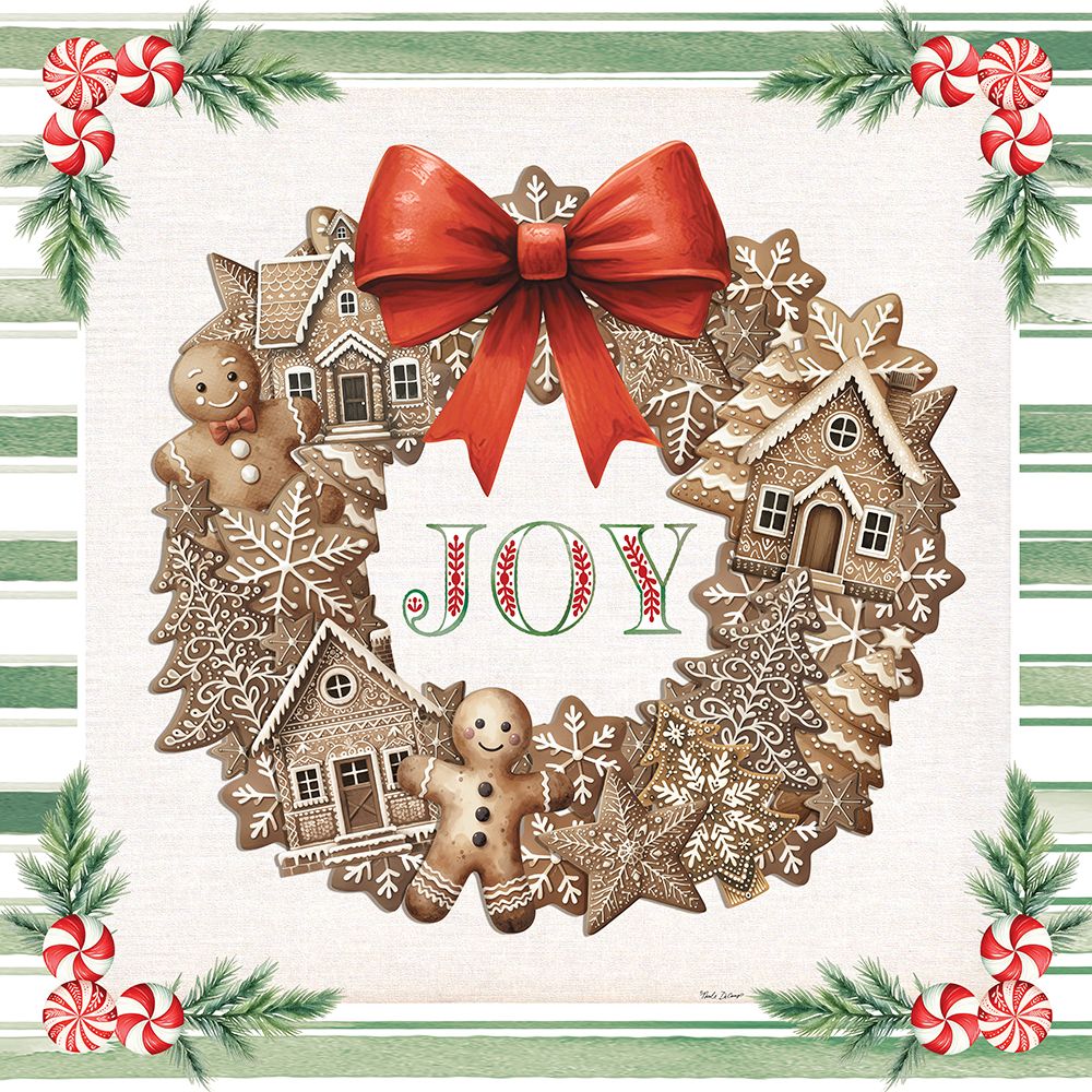 Joy Gingerbread Wreath art print by Nicole DeCamp for $57.95 CAD