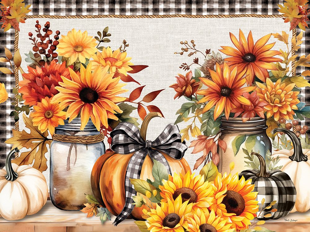 Plaid Pumpkins Fall Floral art print by Nicole DeCamp for $57.95 CAD