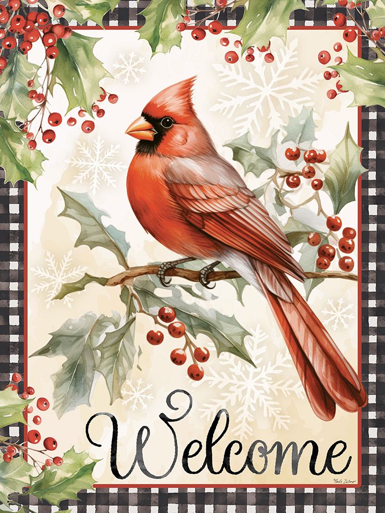Christmas Cardinal and Holly Berries art print by Nicole DeCamp for $57.95 CAD
