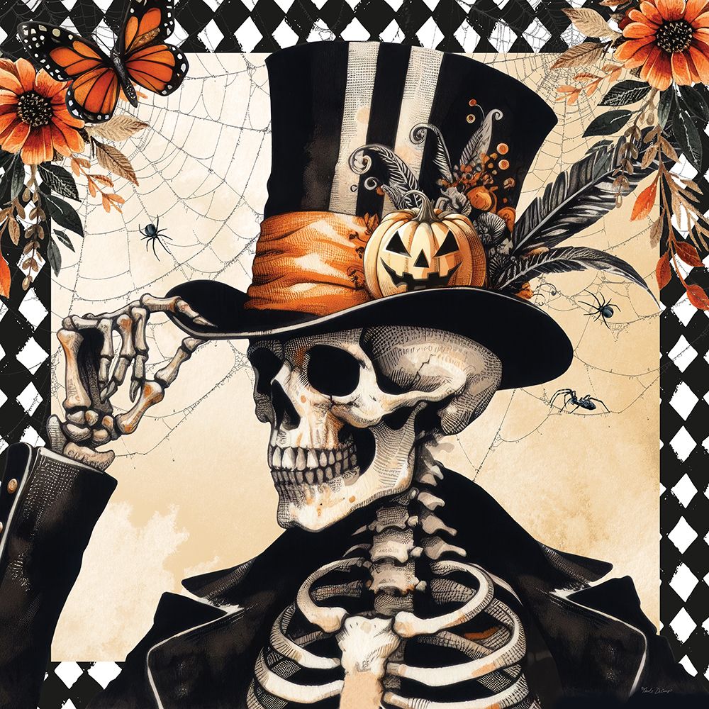 Vintage Halloween Skeleton art print by Nicole DeCamp for $57.95 CAD