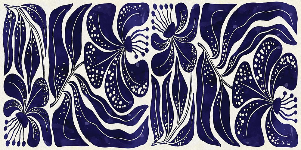 Navy And White Abstract Floral II art print by Nicole DeCamp for $57.95 CAD