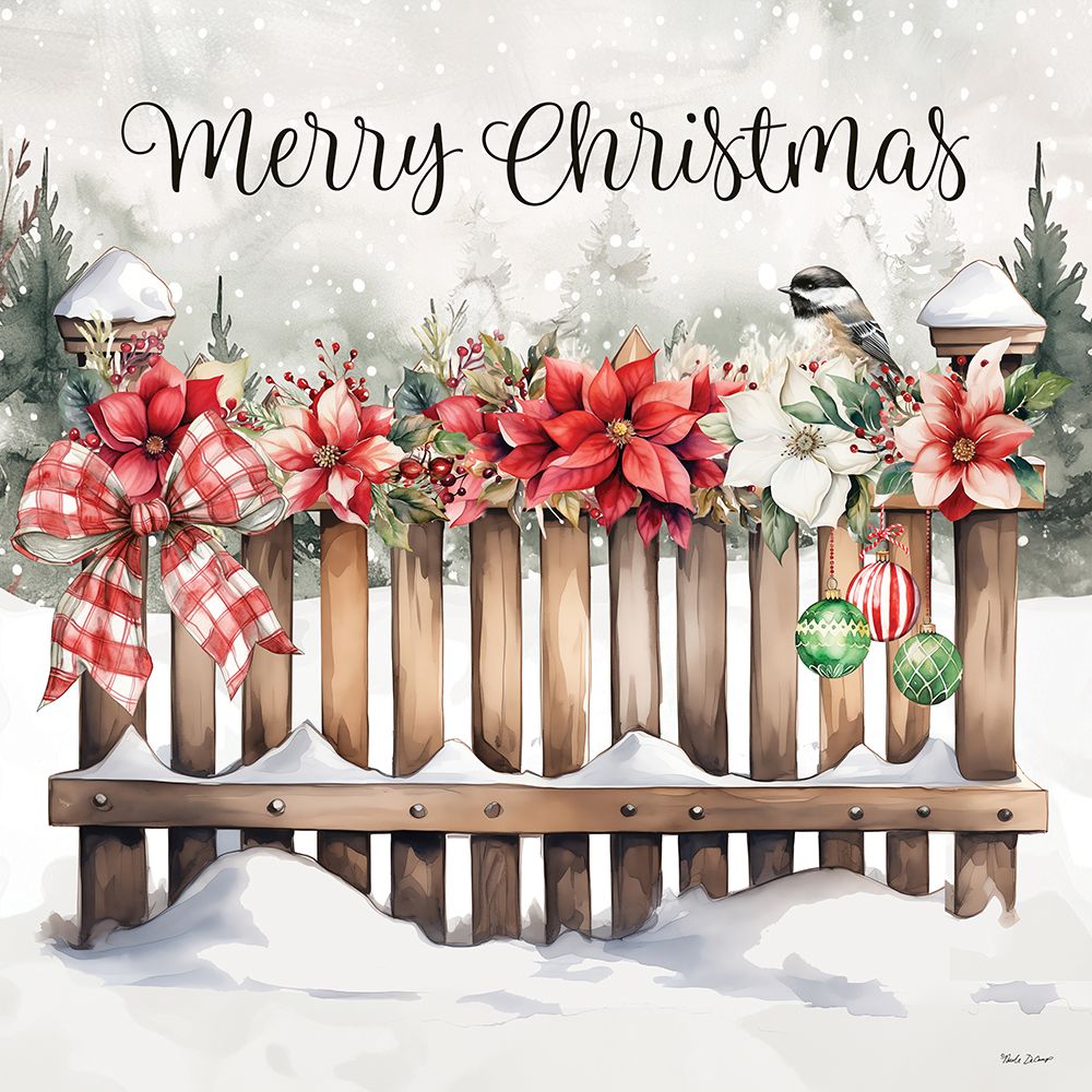 Merry Christmas Fence art print by Nicole DeCamp for $57.95 CAD