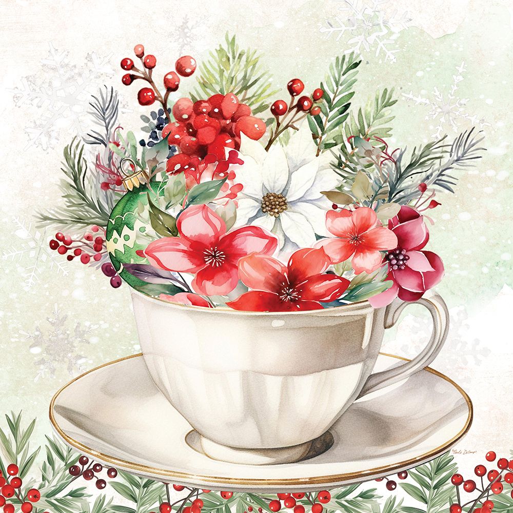 Christmas Floral Teacup art print by Nicole DeCamp for $57.95 CAD