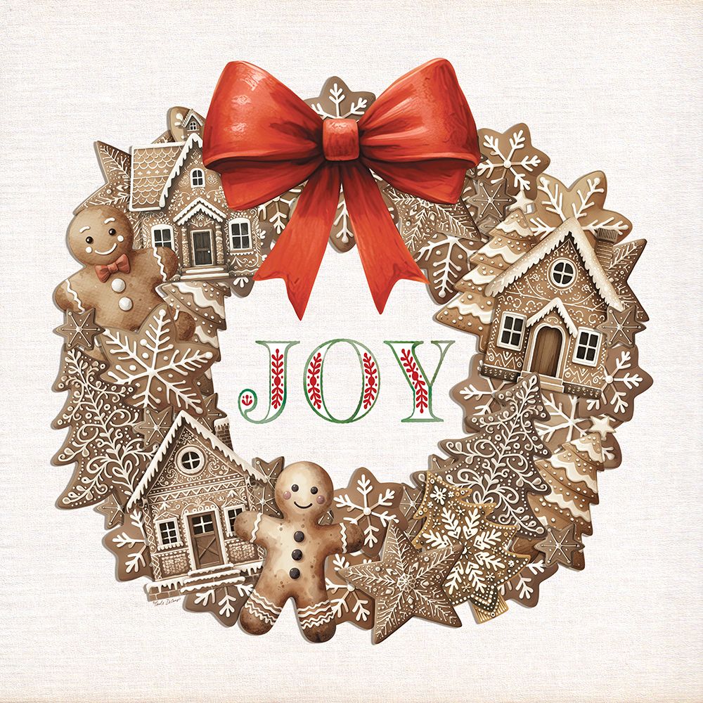 Joy Gingerbread Wreath art print by Nicole DeCamp for $57.95 CAD