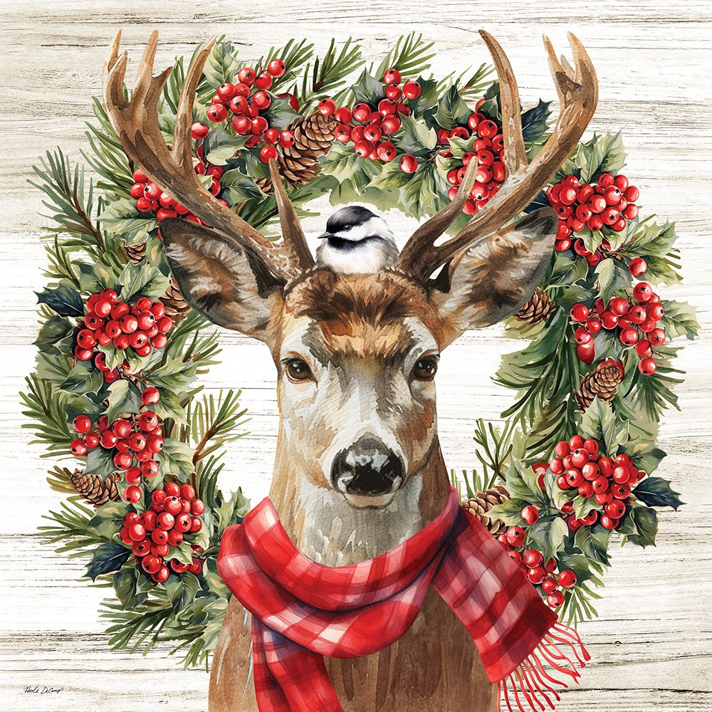 Chirstmas Deer and Chickadee art print by Nicole DeCamp for $57.95 CAD